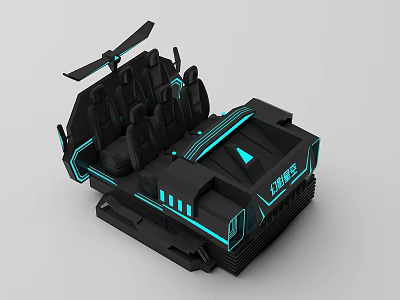 Futuristic Black Vehicle With Helicopter Rotor Blue Lights And Seats 3d model