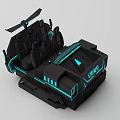 Futuristic Black Vehicle With Helicopter Rotor Blue Lights And Seats