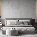 Elegant Modern Bedroom Interior With Gray Wall Bedside Lamps Nightstands Ottoman And Rug