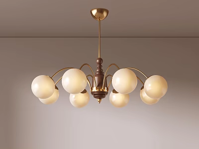Elegant Brass Chandelier with White Glass Spherical Bulbs and Metal Frame for Home Ceiling Lighting 3d model
