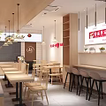Fenmian Shijia Noodle Restaurant with Red Signage Wooden Tables Chairs and Pendant Lights