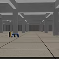 Spacious Construction Site Interior Featuring Concrete Columns Yellow Forklift And Wooden Pallets