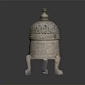 Intricate Carved Lidded Sculpture Featuring Openwork Design Three Legs And Decorative Patterns