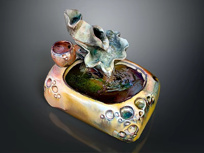 Decorative Garden Ornament Small Fountain With Flowing Water Droplets And Intricate Base Decorations 3d model
