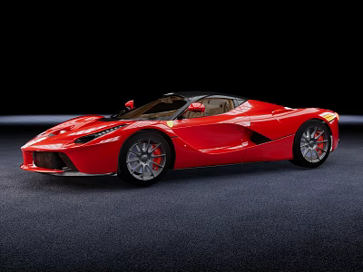 Red Sports Car With Convertible Top And Sleek Design On Dark Floor 3d model
