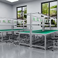 Bright Workshop With Green Countertop Workbenches Metal Frames And Swivel Chairs