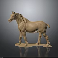 Detailed Beige Standing Horse Sculpture On Platform Base With Dark Background