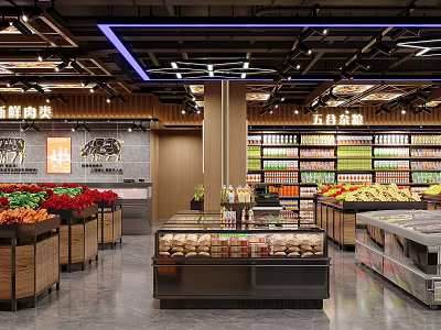 Modern Fruit Store With Fresh Fruits Display Shelves Wooden Metal Counters And Bright Lighting 3d model