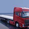 Red Flatbed Truck With Modern Cab Design And Multiple Wheels 3d model