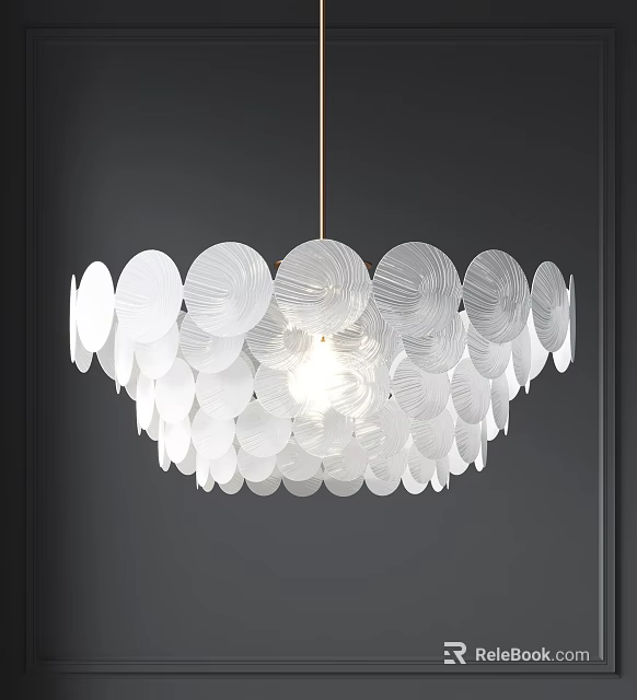 Modern Chandelier With White Textured Circular Discs And Soft Lighting 3d model 