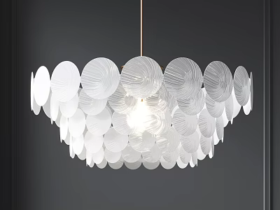 Modern Chandelier With White Textured Circular Discs And Soft Lighting 3d model
