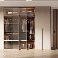 Modern Wardrobe Interior Design With Glass Doors Hanging Clothes And Storage Boxes