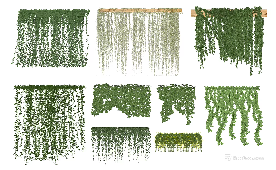 Various Green Trailing Vines in Different Hanging Styles for Home Decor 3d model 