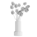Brown Dried Flowers Placed in Vertical Striped Golden Vase for Decorative Home Use