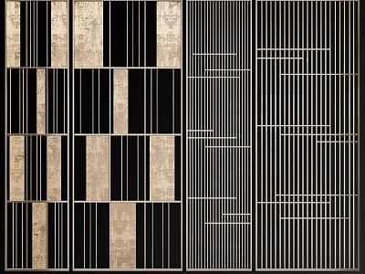 Modern Geometric Wall Hanging Decor With Black White Stripes And Gold Lines 3d model