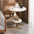 Round Two Tier Side Table With Marble Top Gold Metal Frame For Living Room Decor