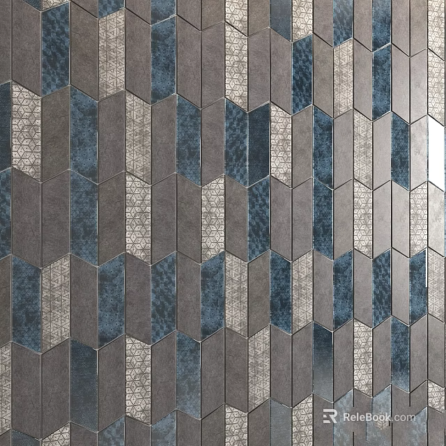 Geometric Pattern Wall Tiles With Blue Gray And Gray Textured Design 3d model 