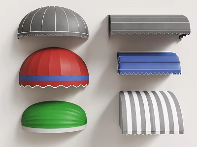 Colorful Awnings With Various Styles Including Semicircular Rectangular And Striped Designs 3d model