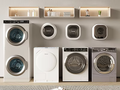 Diverse Modern Washing Machines In White And Gray With Multiple Designs For Home 3d model