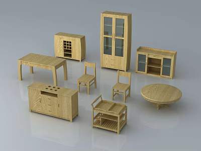Wooden Sideboard With Modern Design And Matching Tables Chairs Cabinets 3d model