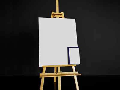 Art Supplies Setup With Wooden Easel Blank Canvas And Small Palette 3d model
