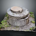 Circular Concrete Manhole Cover Structure With Metal Lid And Green Grass