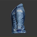 Blue Denim Jacket With Distressed Design And Spread Arms Casual Style
