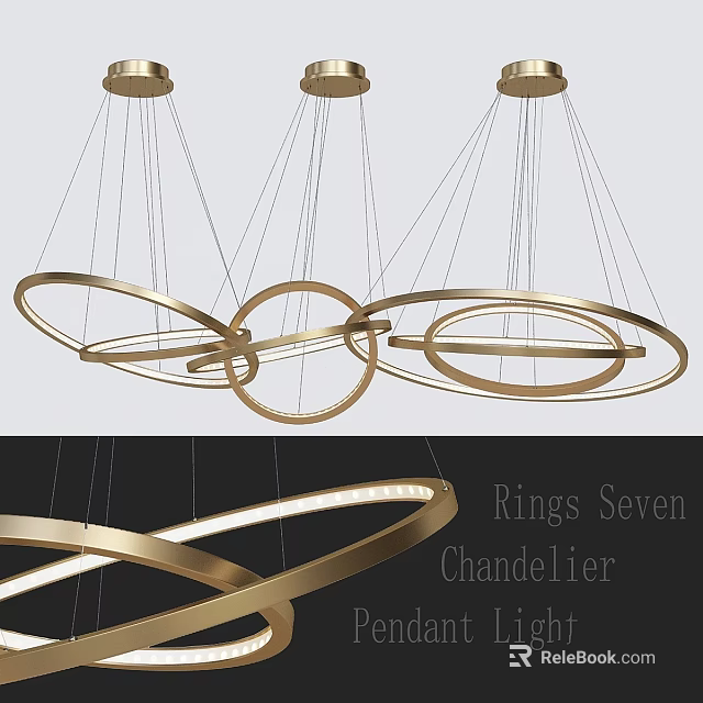 Modern Gold Ring Chandelier with Seven Circular Rings for Contemporary Interior 3d model 