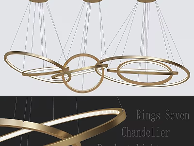 Modern Gold Ring Chandelier with Seven Circular Rings for Contemporary Interior 3d model