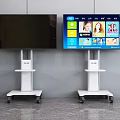 Two Modern TVs on Mobile White Stands with Wheels Displaying Smart Interface and Media Content 3d model