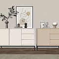 Modern Light Colored Entryway Cabinet and Side Cabinet With Plants Lamp and Decorations
