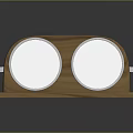 Wooden Base Decorative Item With Two Circular White Panels And Silver Edges