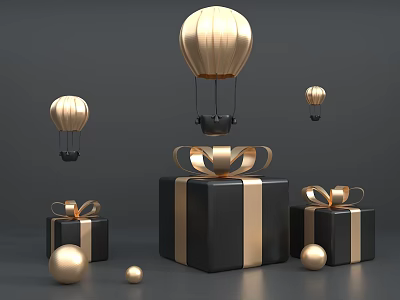 High-grade black gold hot air balloon gift box with map background product with map light luxury DP beautiful Chen 3d model