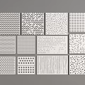 Assorted White Wall Panels Featuring Diverse Decorative Perforated And Linear Patterns 3d model