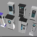 Public Electric Vehicle Charging Stations With Various Modern Designs And Interfaces 3d model