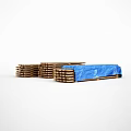 Stacked Wooden Planks With Blue Tarp Cover For Storage And Transport