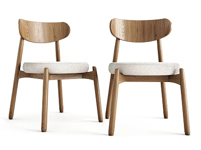 Modern Minimalist Wooden Dining Chairs with Light Fabric Seats Curved Backrest and Wooden Legs 3d model