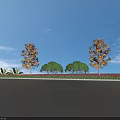 Vibrant Garden Landscape Design With Green Shrubs Orange Trees And Purple Flowers