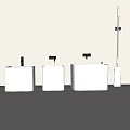 Modern Bathroom Accessories Including White Basins Black Faucets Mop And Broom