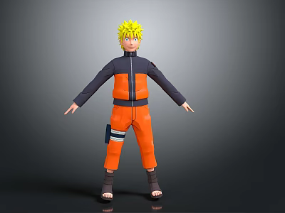 Anime Character With Spiky Yellow Hair Orange Black Outfit And Forehead Protector 3d model