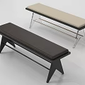 Two Modern Stylish Benches With Dark Brown And Light Beige Seats And Metal Frames