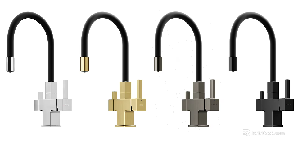 Modern Faucet Designs With Curved Spout And Brushed Gold Silver Black Finishes 3d model 