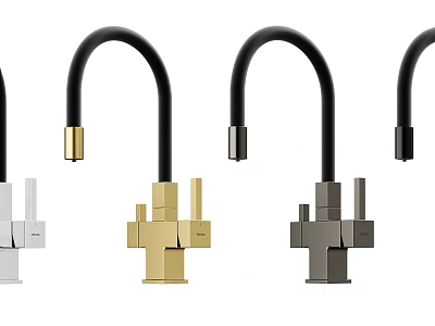 Modern Faucet Designs With Curved Spout And Brushed Gold Silver Black Finishes 3d model
