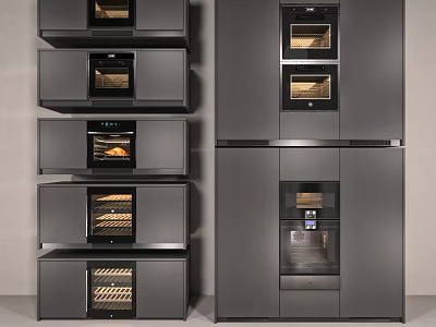 Modern Built in Kitchen Appliances With Dark Gray Integrated Cabinet Design 3d model