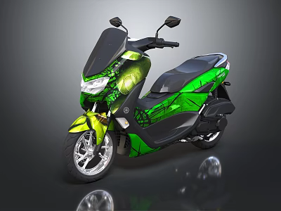 Green And Black Modern Scooter Motorcycle With Sleek Body Black Seat And Alloy Wheels 3d model