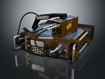 Vintage Industrial Mechanical Device Featuring Metal Frame Control Panel And Cables 3d model