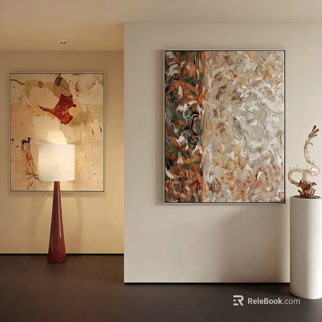 Modern Abstract Painting With Warm Tones And Dynamic Textures For Living Room Decor 3d model 