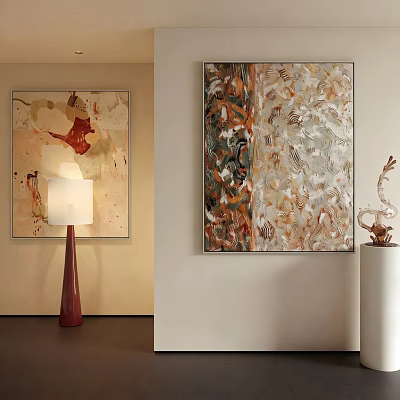 Modern Abstract Painting With Warm Tones And Dynamic Textures For Living Room Decor 3d model