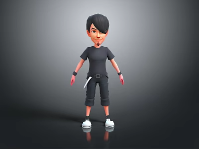 3D Animated Game Movie Male Character With Black T Shirt Black Pants And White Shoes 3d model