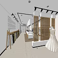 Stylish Clothing Store Interior With White Dress Display Racks And Wooden Partitions